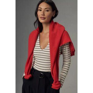 PILCRO ANTHROPOLOGIE Women's Striped Long Sleeve Deep V-Neck Bodysuit Size M